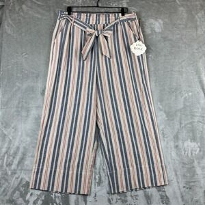 Knox Rose Pants Women's XXL Blue Red Ivory Stripe Cotton Linen Elastic Waist NEW